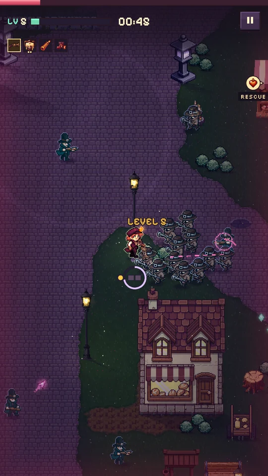 The Matchkeeper levels up while hunters surround a cottage.